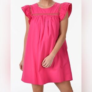 La Ven Womens XS Solid Pink Flutter Sleeve Dress Preppy Classic Feminine